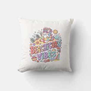 Coussin Plage de Licorne Vibes Fantaisiste Fond Blanc