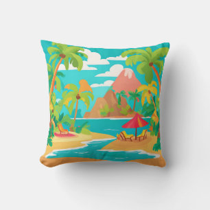 Coussin Plage de l'île tropicale et palmiers Lancer l'orei