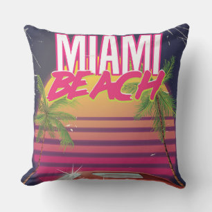 Coussin plage de miami, floride affiche de voyage vintage