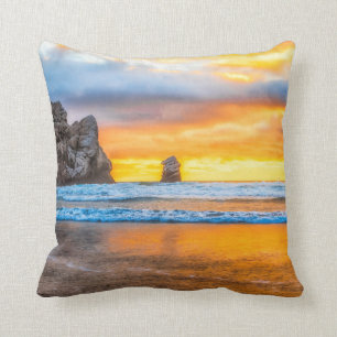 Coussin Plage De Morro Rock Au Coucher Du Soleil Lancer L'