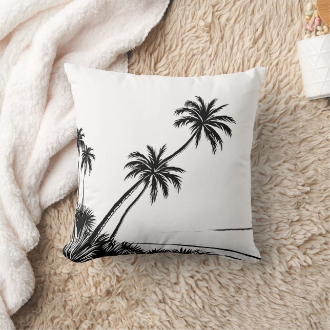 Coussin Plage de Palm Beach Moderne Noir et Blanc (Couverture)
