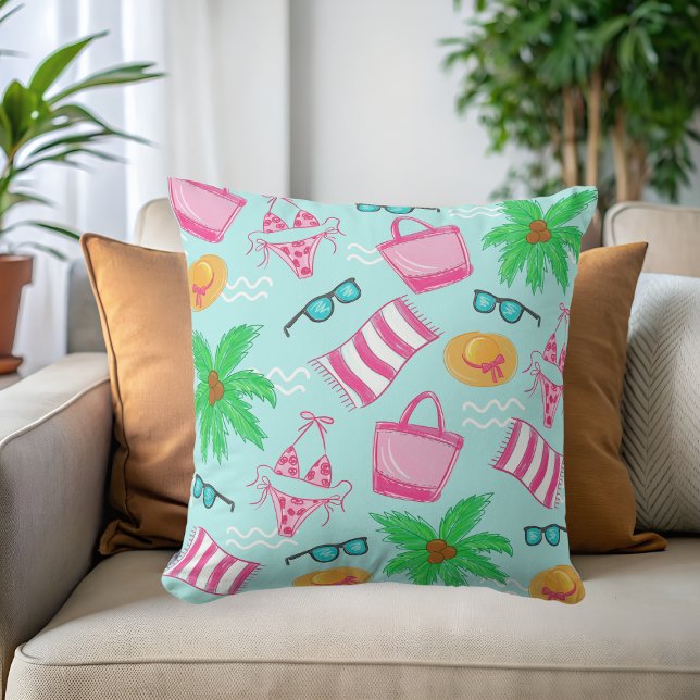 Coussin Plage de Preppy avec Bikini, Serviette de palmier (Créateur téléchargé)