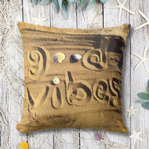 Coussin Plage de sable de plage de Good Vibes amusant Phot