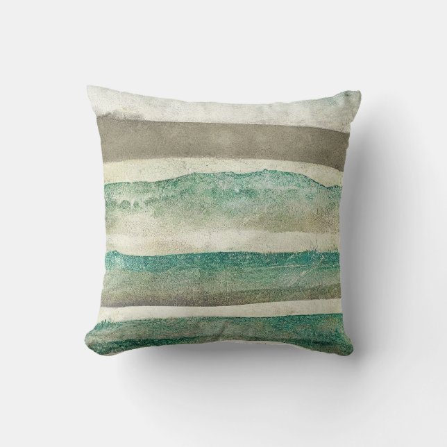 Coussin Plage De Sable Naturel Vert, Sage Et Crème (Recto)