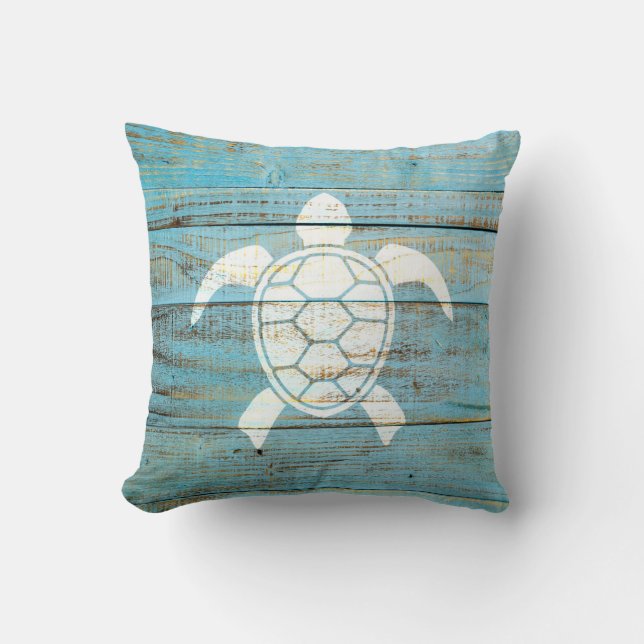 Coussin Plage de Sea Turtle Bois Patiné (Recto)