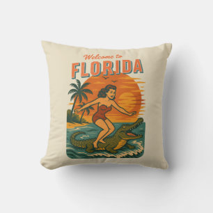 Coussin Plage de surf de l'alligator - Pin-up Art côtier