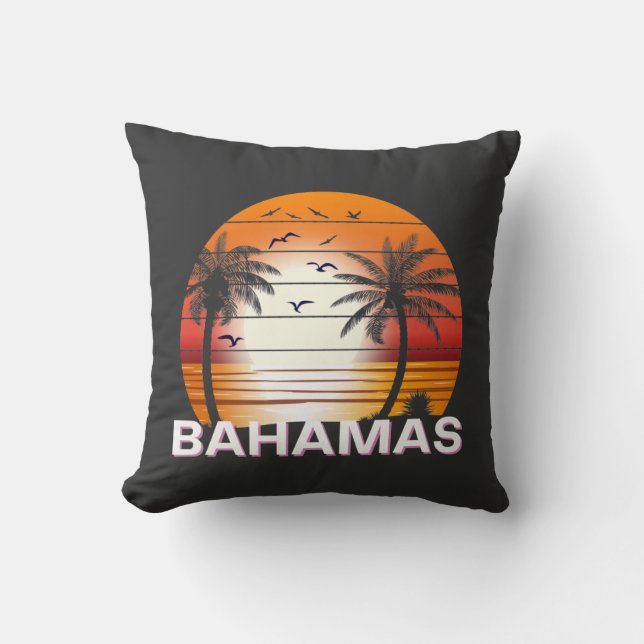 Coussin Plage d'été des palmiers Vintages des Bahamas (Recto)