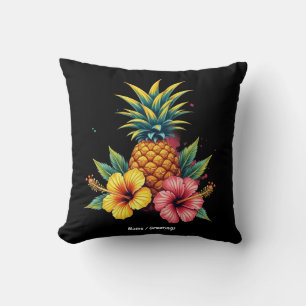 Coussin Plage d'été Hawaii Floral d'Ananas et Hibiscus