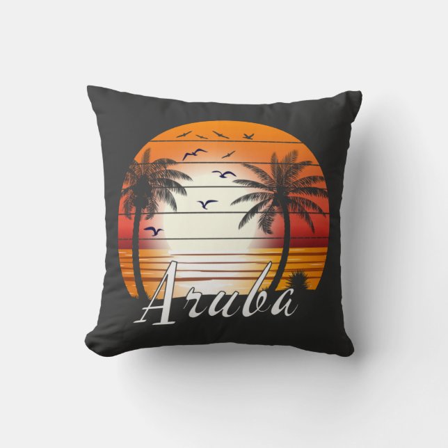 Coussin Plage d'été vintage Aruba Palm Trees (Recto)