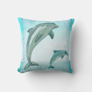 Coussin Plage Dolphins Aquarelle Art