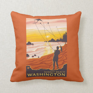 Coussin Plage et cerfs-volants - plage de coucher du