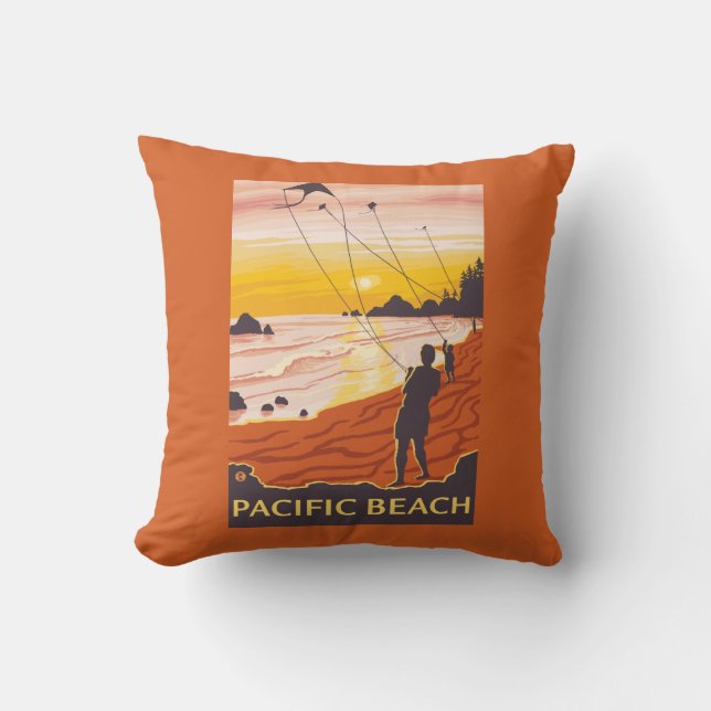 Coussin Plage et cerfs-volants - plage Pacifique, (Recto)