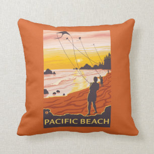 Coussin Plage et cerfs-volants - plage Pacifique,