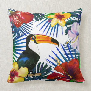 Coussin Plage florale de l'Hibiscus jaune tropical Toucan