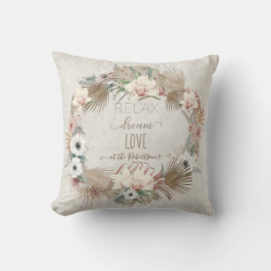 Coussin Plage Florale Plage Palm Relax Dream Love Muted