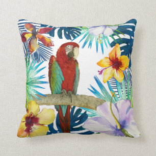 Coussin Plage florale Turquoise de la moelle rouge tropica