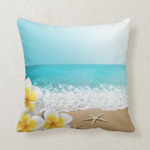 Coussin Plage Hawaï tropicale d'étoiles de mer de Plumeria