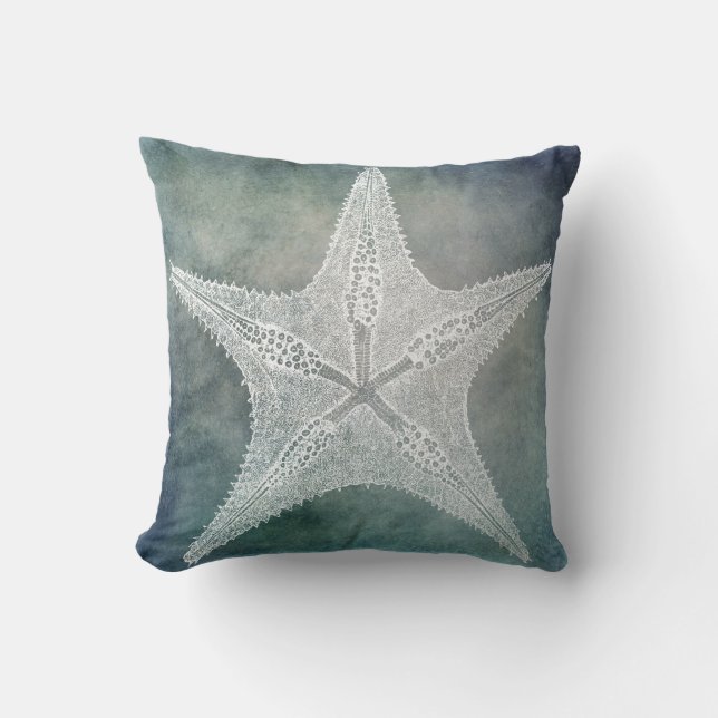 Coussin Plage Indigo Turquoise Blue Watercolor Starfish (Recto)