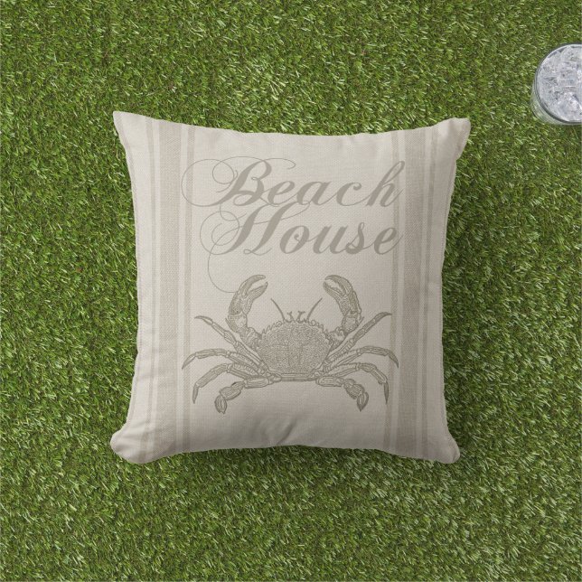 Coussin Plage Maison Crabe Plage Côte Vintage côtière (Herbe)