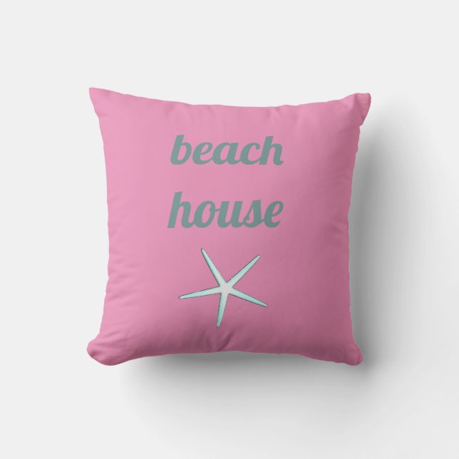 Coussin Plage Maison Nautique rose Turquoise Amidon blanc (Recto)