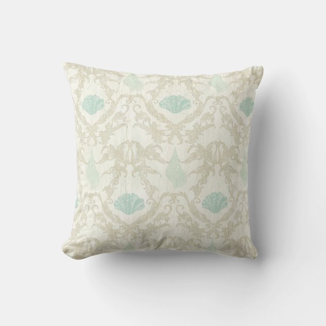 Coussin Plage moderne Océan Bois côtier Damas Coques de me (Recto)