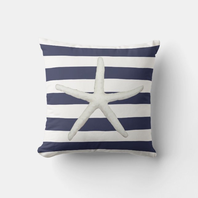 Coussin Plage Moderne Starfish Simple Stripe Marine et Bla (Recto)