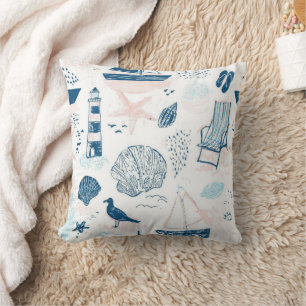 Coussin Plage nautique été bleu rose côtier (1)
