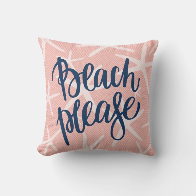 Coussin Plage Please Coral Pink and Navy Starfish (Recto)