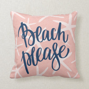 Coussin Plage Please Coral Pink and Navy Starfish