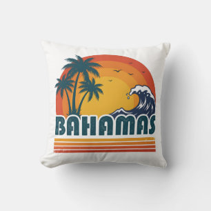 Coussin Plage Rétro Bahamas Coucher de Soleil Été 70s Palm