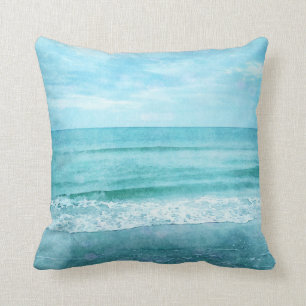 Coussin Plage Retro - Océan bleu Turquoise côtier Aquare