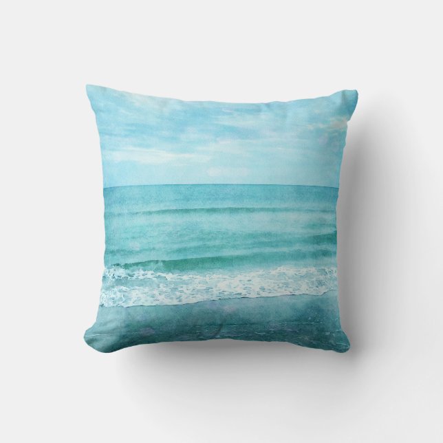 Coussin Plage Retro - Océan bleu Turquoise côtier Aquarell (Recto)