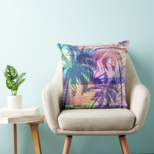 Coussin Plage Rétro Palmiers Pastel Tropical