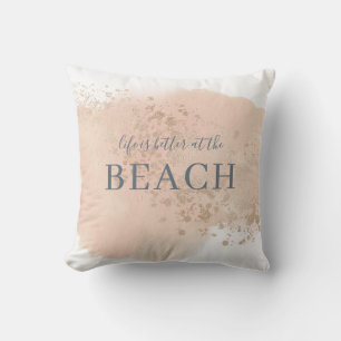 Coussin Plage rose et dorée crème