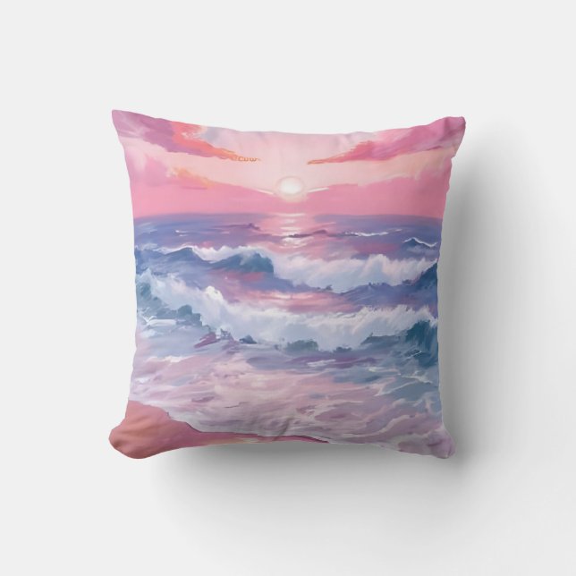 Coussin Plage Rose Ocean Shore Peint (Recto)