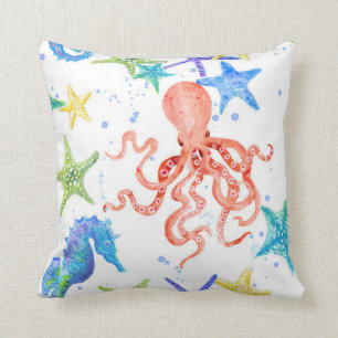 Coussin Plage Sea Shore Rouge Octopus Seahorse Starfish Ar