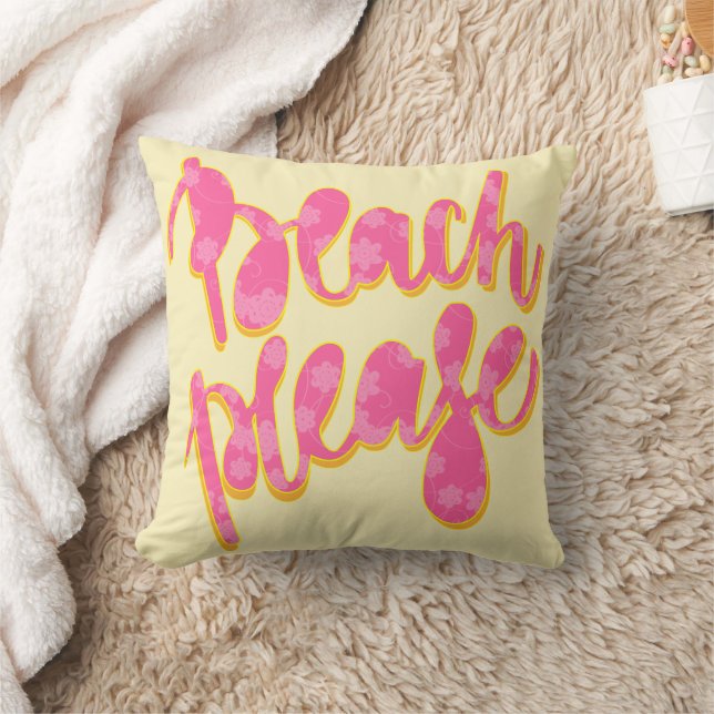 Coussin PLAGE S'IL VOUS PLAÎT | Typographie rose et devis  (Couverture)