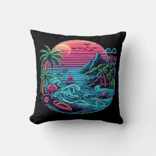 Coussin Plage tropicale/néon hawaïen