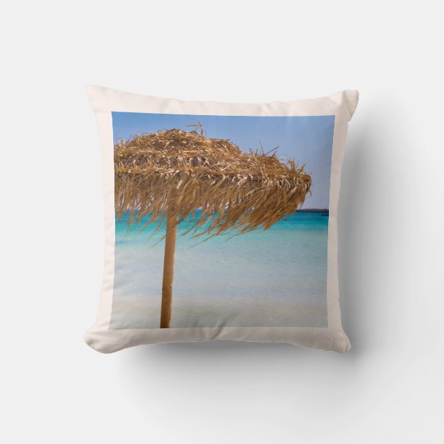 Coussin Plage tropicale panoramique avec parasol en paille (Recto)