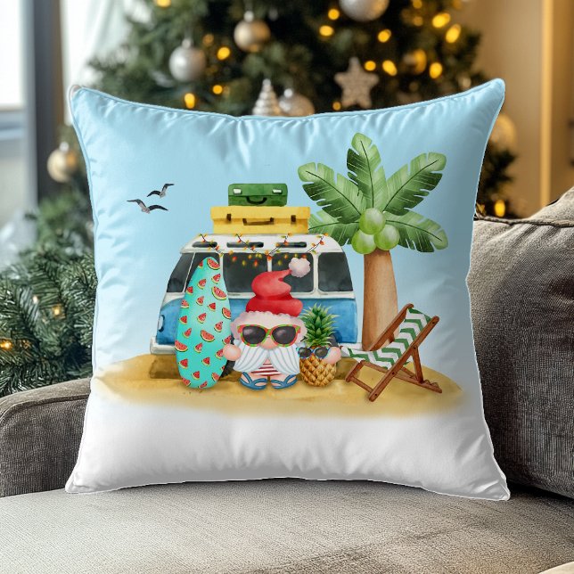 Coussin Plage tropicale Père Noël Palm Tree Noël (Créateur téléchargé)