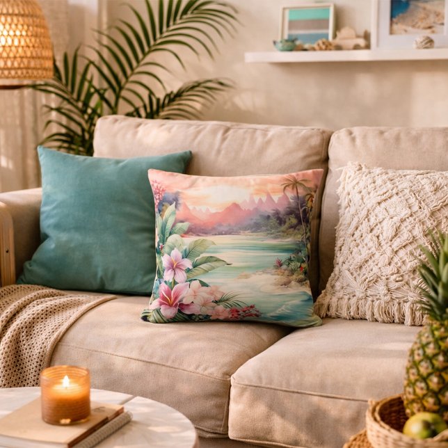 Coussin Plage tropicale rose (Créateur téléchargé)
