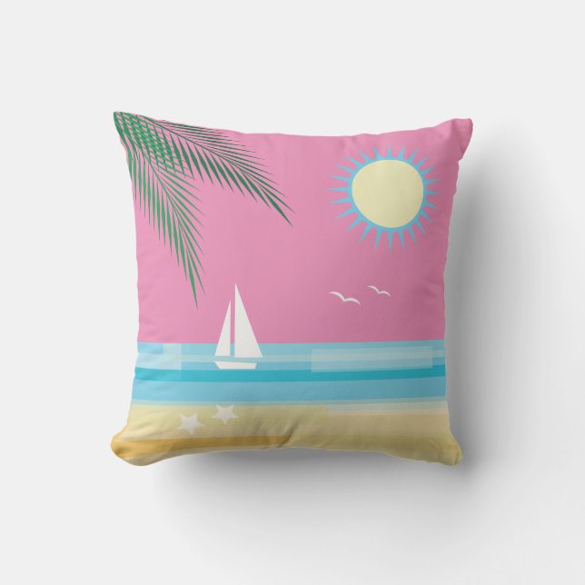 Coussin Plage tropicale sur Pink Sky - Extérieur (Recto)