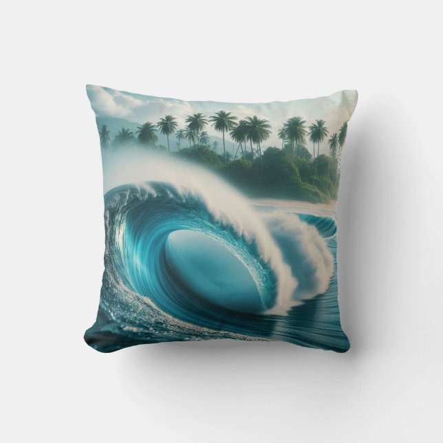 Coussin Plage Tropicale Vague Océanique Crescendo Palmiers (Recto)