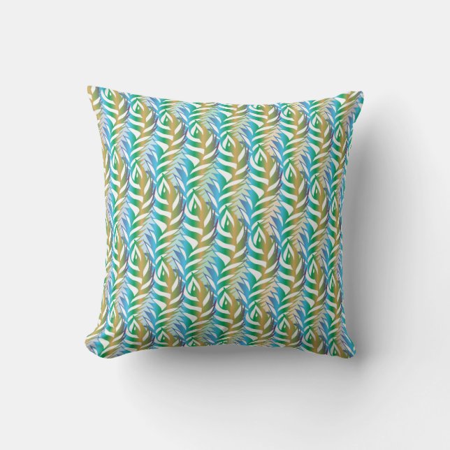 Coussin Plage turquoise motif en plume amusante. (Recto)