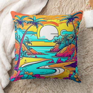 Coussin Plage Vibrante de Coucher de Soleil Tropical