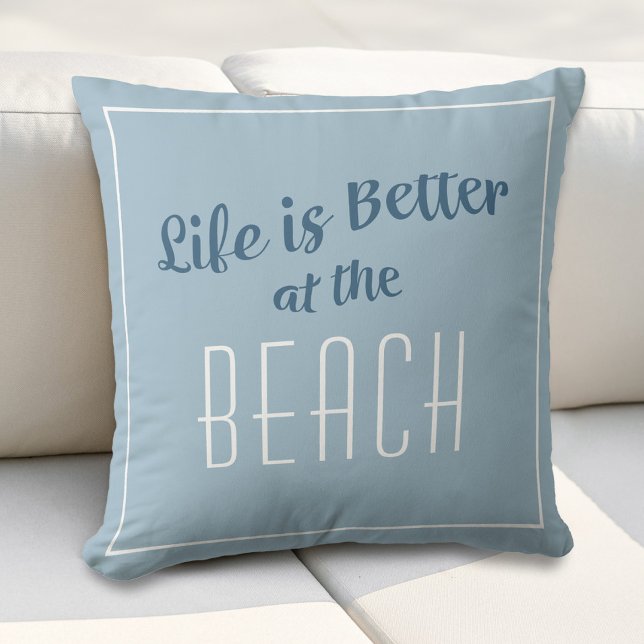 Coussin Plage Vie Mieux Cute Côté Nautique Bleu (Créateur téléchargé)