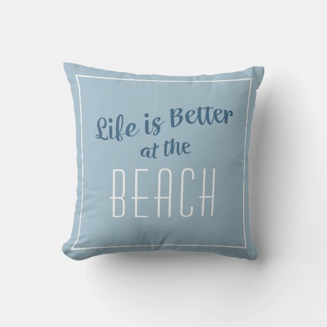Coussin Plage Vie Mieux Cute Côté Nautique Bleu (Recto)