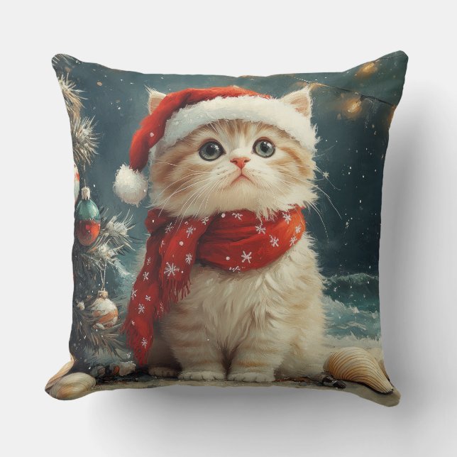 Coussin Plage Vintage de Noël de Chat Perse (Recto)