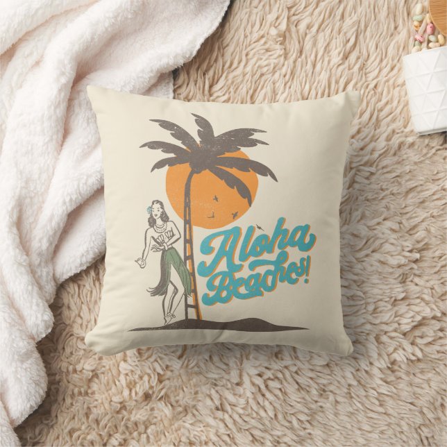 Coussin Plages d'Aloha Hula Girl Hawaii Hawaii Retro Hawai (Couverture)