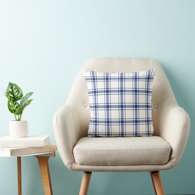 Coussin Plaid Bleu et Blanc Marin (Chaise)